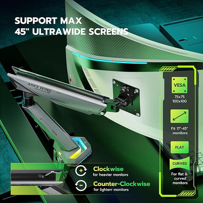 ARES WING RGB Single Monitor Arm Desk Mount - Image 4