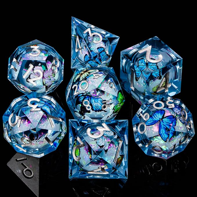 Butterfly DND Dice Colorful Blue Liquid Core Dice Set - Image 2