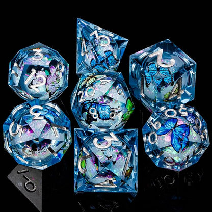 Butterfly DND Dice Colorful Blue Liquid Core Dice Set - Image 2
