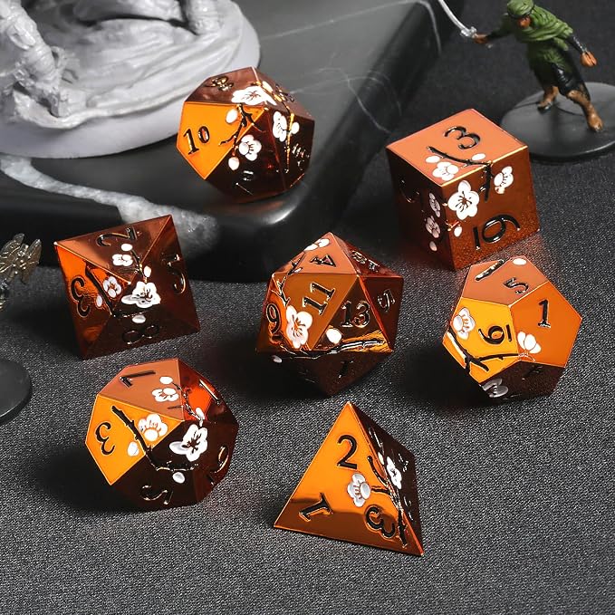 Orange Metal Dice D&D, DNDND 7 PCS Heavy Metallic DND Dice Set - Image 4