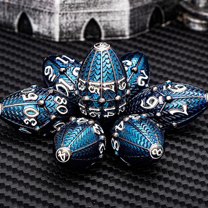 ARUOHHA DND Metal Dice Black Blue Dragons Egg Dice - Image 5