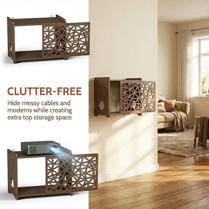 Upgrade Pine Wooden Router Box Hider, Large Capacity Projector Shelf Wall - Image 7