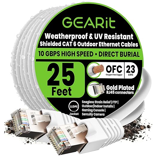 GEARit Cat6 Outdoor Ethernet Cable 23AWG Pure Copper, Waterproof, Direct Burial by GEARit