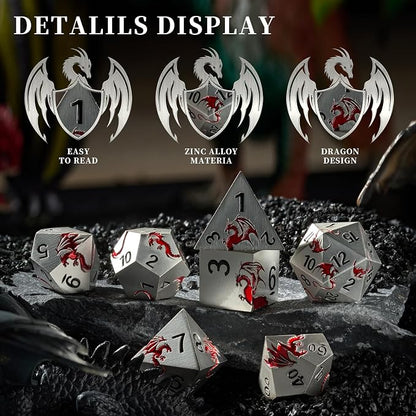 Metal Dice Set D&D, HNCCESG Polyhedral Dice 7 Piece Dice Dragon Metallic DND - Image 4