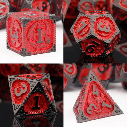 PJOY Metal DND Dice Set D&D Dragon Dice Black Red - Image 3