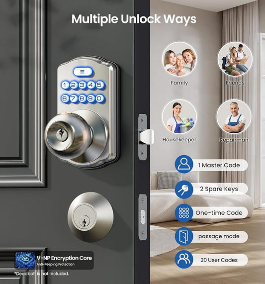Veise KS03 Keypad Door Knob Lock, Keyless Entry Digital Lock - Image 2