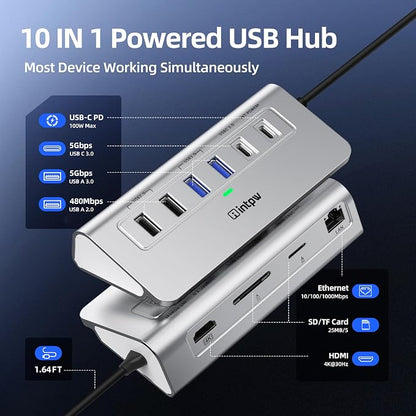 USB C Hub, 10-in-1 USB Docking Station, Aluminum USB to Ethernet Adapter - Image 2