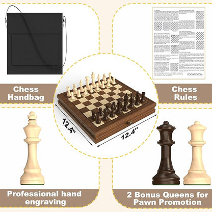 Premium Natural Walnut 13" x 13" Magnetic Wooden Chess Set - Image 3
