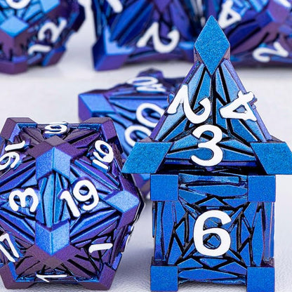 7PCS Metal DND Dice Set with Box, Debris RPG Blue White D and D Dice - Image 5