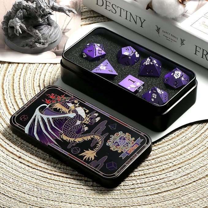 Matt Purple D&D Metal Dice, DNDND 7 PCS Heavy Metallic DND Dice Set - Image 3