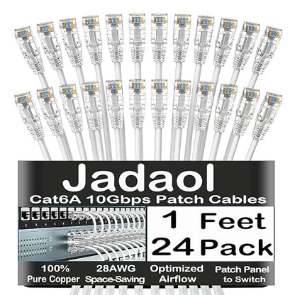 Jadaol UL Listed Patch Cables Cat 6a / Cat 6 1 ft 24-Pack, 10Gbps 550MHz Slim by Jadaol