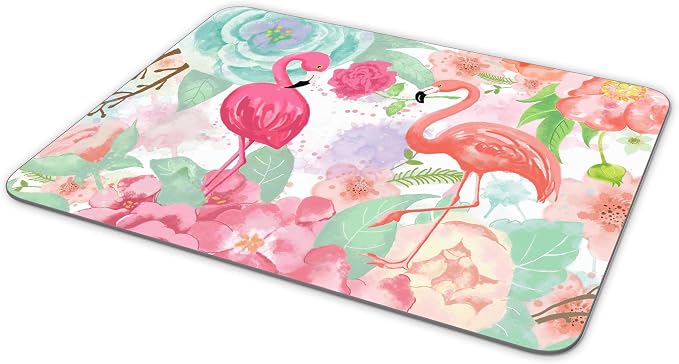 Non-Slip Rubber Mouse Pad， Bright Colors Watercolor Flamingo and Flowers Mouse - Image 2