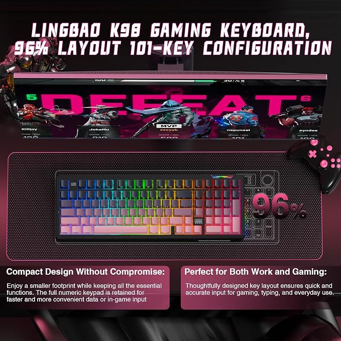 LINGBAO K98 Wireless Mechanical Gaming Keyboard, Tri-Mode BT5.0/2.4GHz/USB-C - Image 3