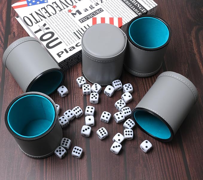 5 Pack PU Leather Dice Cups Felt Lining Quiet Shaker - Image 4