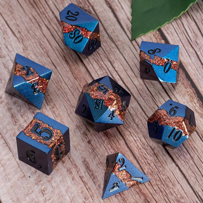 Large Stripe Metal Dice DND, Metallic Solid Crack Glittrer Dice Set by Maywin