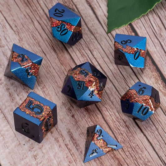Large Stripe Metal Dice DND, Metallic Solid Crack Glittrer Dice Set by Maywin