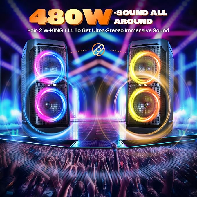W-KING Large Bluetooth Speaker, 240W Peak Loud Boom Box 2×5.25" Subwoofers & - Image 5