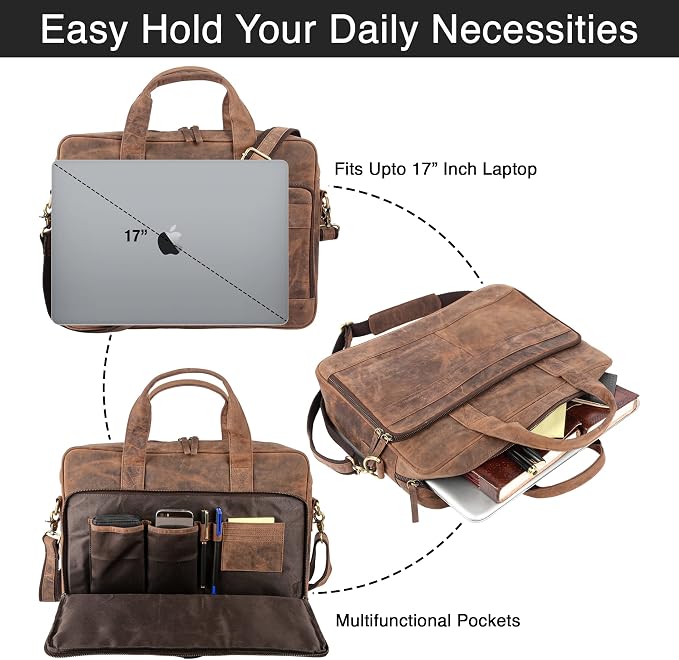 Leather briefcases Laptop Messenger Bags Best Office School College Satchel Bag - Image 4