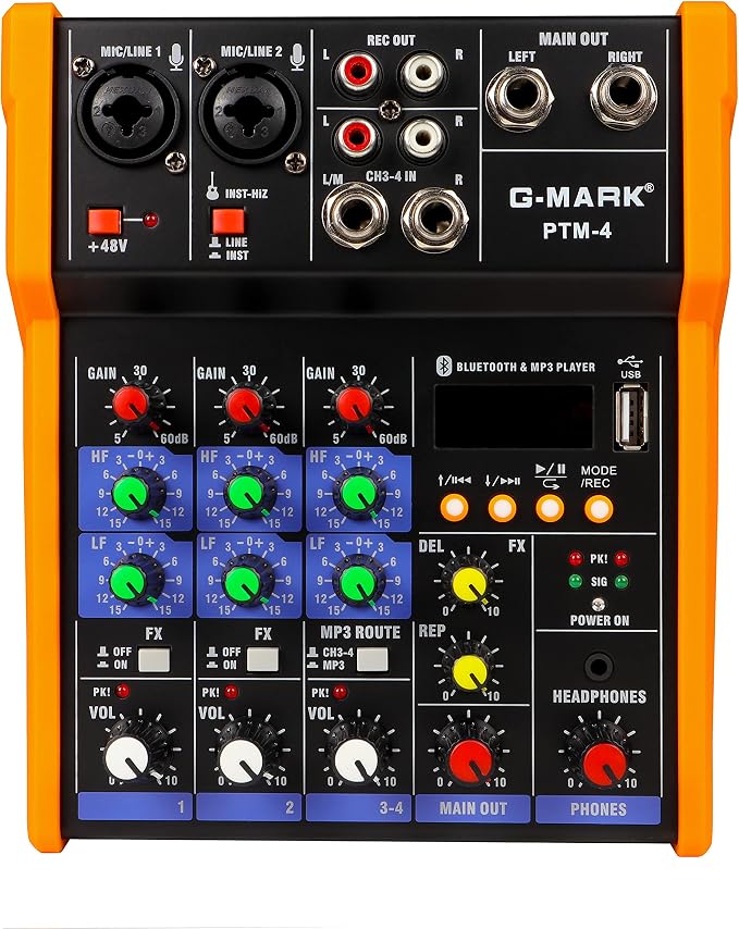 G-MARK Analog Mixer Audio 4 Channel DJ Audio Mixer Bluetooth Studio Karaoke by G-MARK