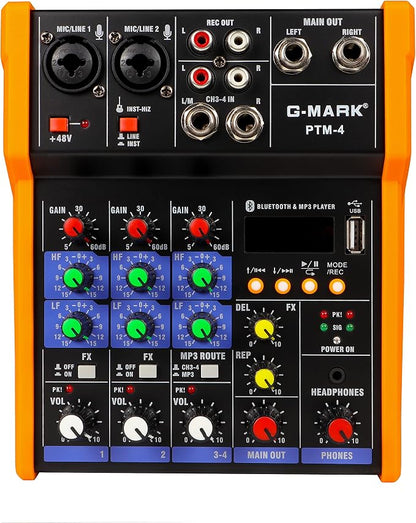 G-MARK Analog Mixer Audio 4 Channel DJ Audio Mixer Bluetooth Studio Karaoke by G-MARK