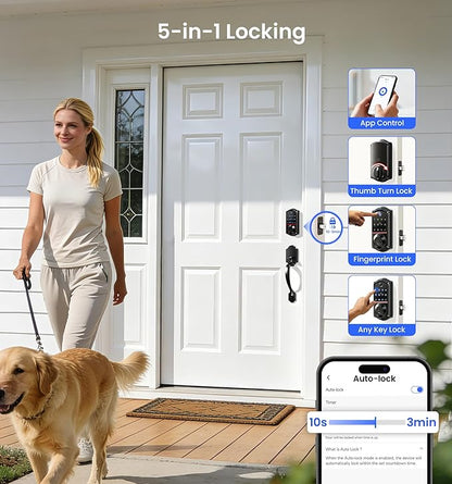 Veise VE017 Fingerprint Smart Door Lock, App Control, 8-in-1 Keyless Entry - Image 6
