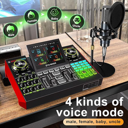 Podcast Equipment Bundle with Live Sound Card Audio Mixer, 3.5mm Condenser - Image 9