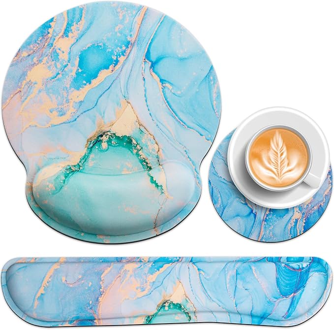Mouse Pad with Wrist Rest Set, Qomolama 3-in-1 Wrist Rest by QOMOLAMA