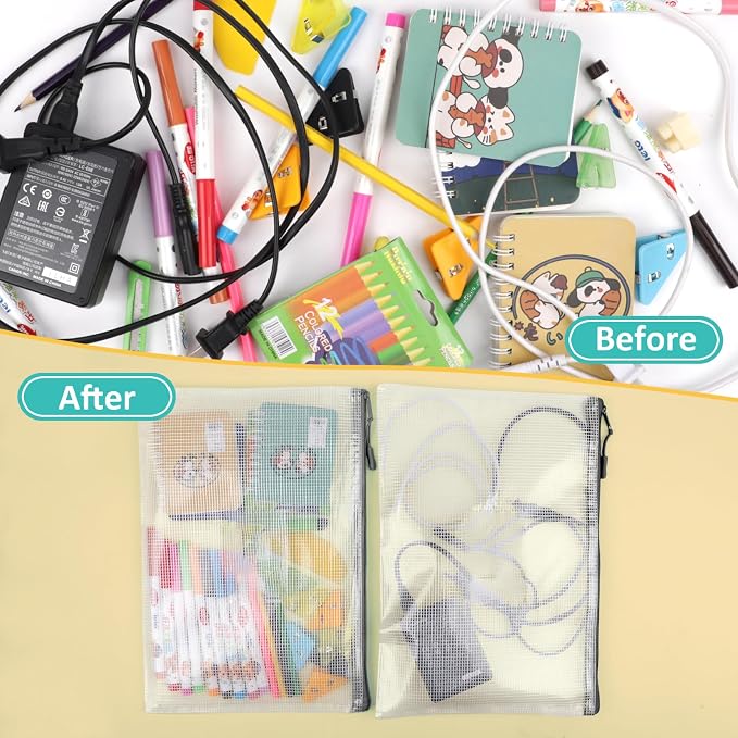 12pcs Mesh Zipper Pouch Bags, A5 Storage Bag - Image 5
