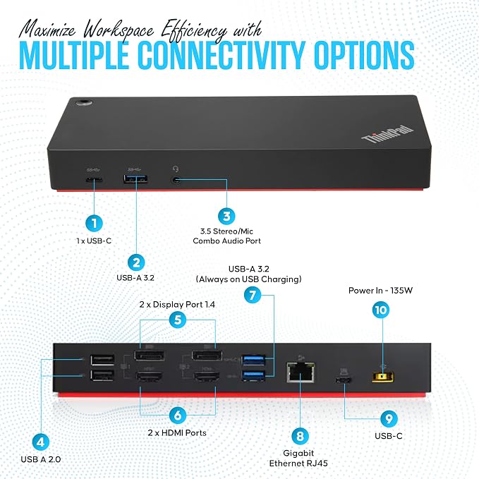 40AF0135US Lenovo Docking Station Dual Monitor Hybrid USB-C - Image 3