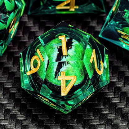 ARUOHHA DND Resin Dice Dragon Eye Dice Liquid Core Green Sharp Edged Dice Set - Image 4