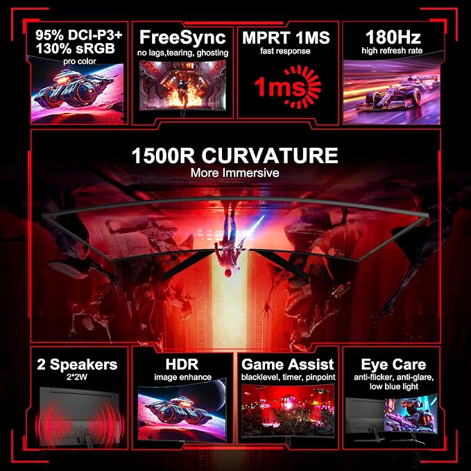 SANSUI 27 Inch Curved Gaming Monitor 180Hz 1ms - Image 2