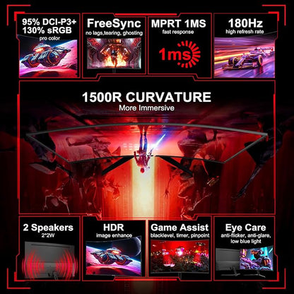 SANSUI 27 Inch Curved Gaming Monitor 180Hz 1ms - Image 2