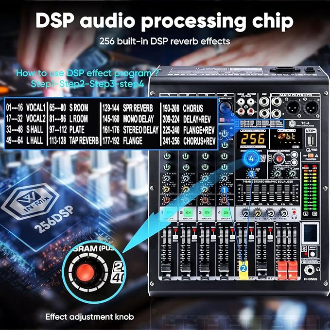 W IN-MIX 4 Channel Professional Audio Mixer - Image 5