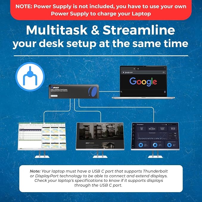 OREI USB-C Triple Monitor Docking Station Splitter – USB-C to 2× HDMI & 1× - Image 5