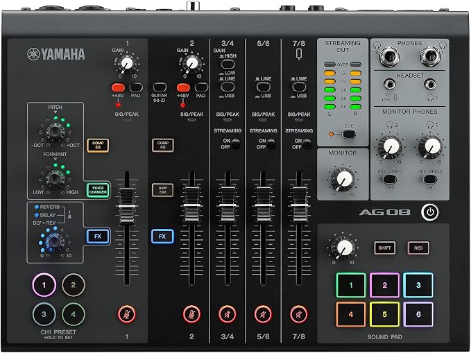 Yamaha AG08 Black 8-Channel Live Streaming Loopback Mixer/USB Interface - Image 3