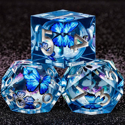 Butterfly DND Dice Colorful Blue Liquid Core Dice Set - Image 6