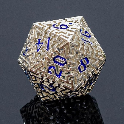 Silver Metal Hollow DND Dice Set Metallic Luster Maze Design - Image 5