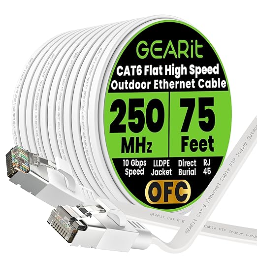 GEARit Cat 6 Outdoor Flat Ethernet Cable Direct Burial Rated LLDPE Jacket by GEARit