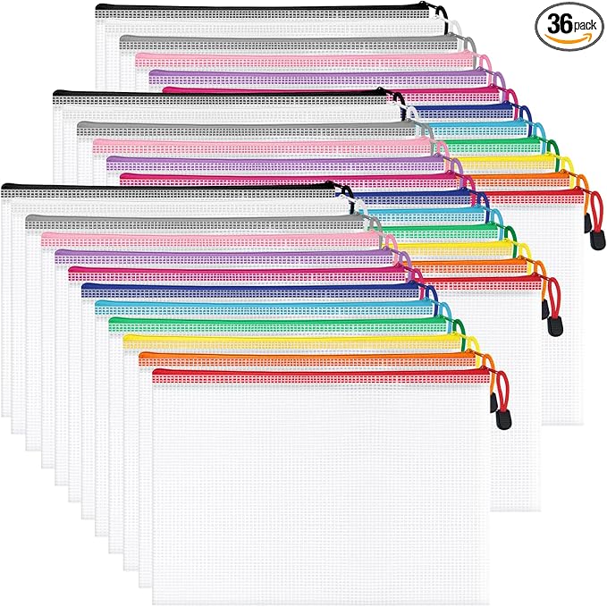 36Pack Mesh Zipper Pouch Bags, Waterproof A4 Letter Size Document Zipper Pouches by AUBECO