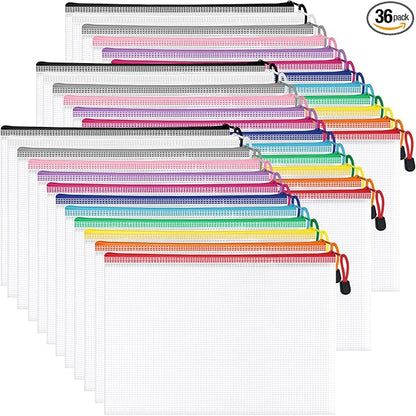 36Pack Mesh Zipper Pouch Bags, Waterproof A4 Letter Size Document Zipper Pouches by AUBECO