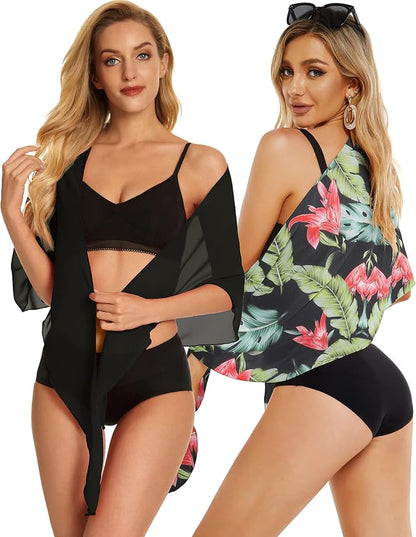 CHICGAL 2 Pieces Women Beach Sarong Bathing Suit Wrap Skirt Sheer Bikini - Image 5