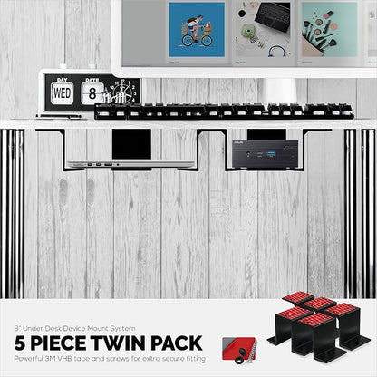 BRAINWAVZ Twin Under Desk Laptop & Device Holder Mount, Adhesive & Screw in - Image 7