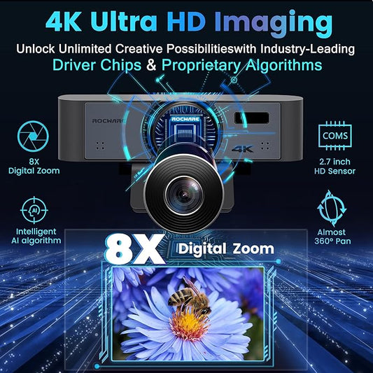 ROCWARE 4K Webcam with Remote, RC16 Computer Camera with Microphone, 1080p - Image 2