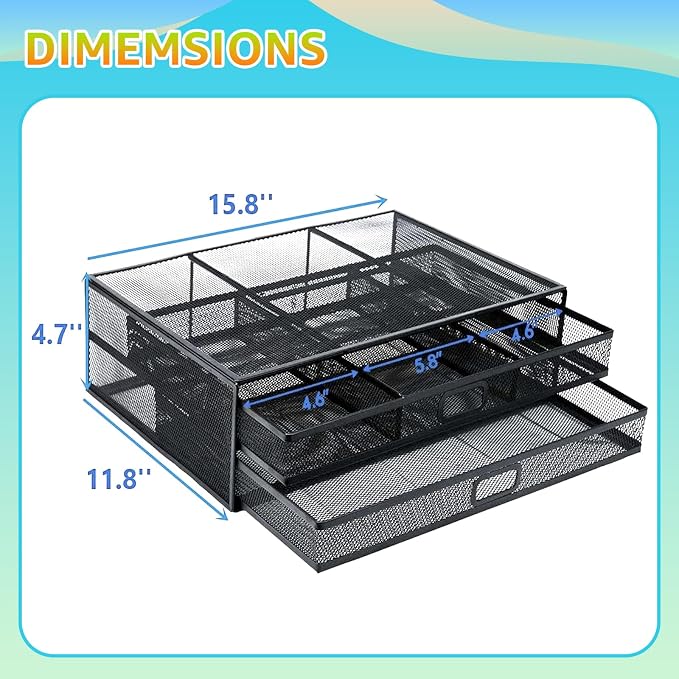 Computer Monitor Stands with Drawers, Metal Mesh Desktop Monitor Riser - Image 3