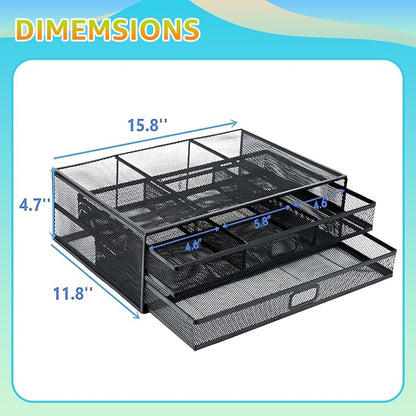 Computer Monitor Stands with Drawers, Metal Mesh Desktop Monitor Riser - Image 3