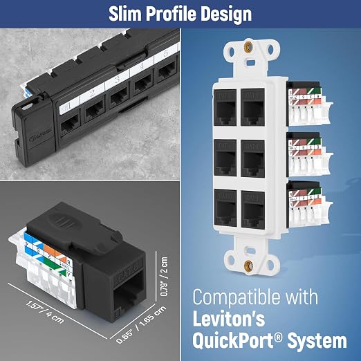 Everest 45° Angled RJ45 Cat6 Keystone Jacks 50-Pack in Black - Image 7