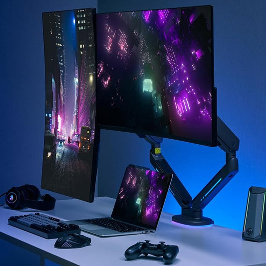 AVLT Dual 27”-43” RGB Gaming Monitor Arm Desk Mount Built-in 20 Lighting Modes - Image 2