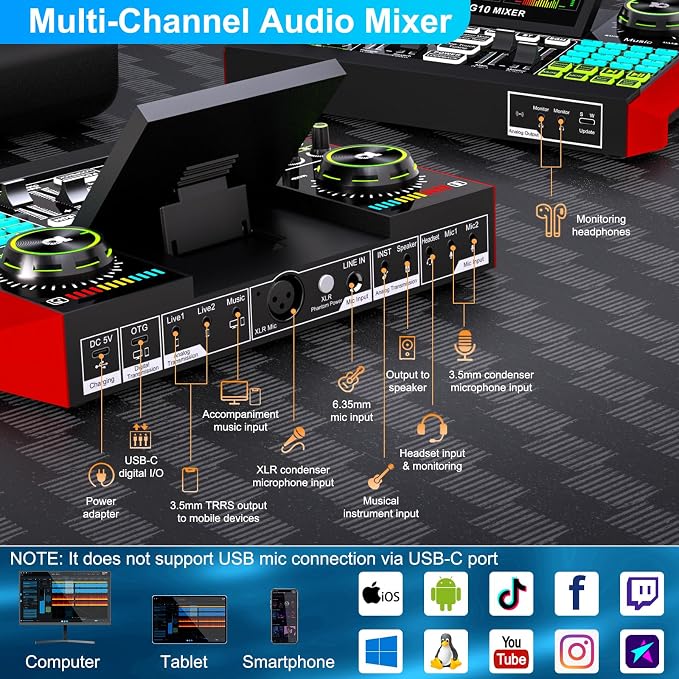 Podcast Microphone Bundle with Live Sound Card Audio Mixer, Podcast Equipment - Image 7