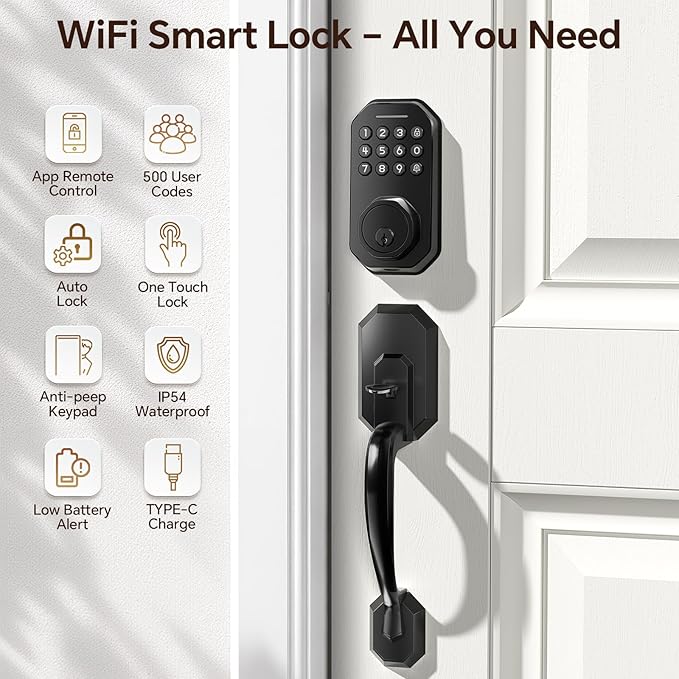 Ulecoce WiFi Smart Door Lock for Front Door, Keyless Entry Door Lock - Image 2