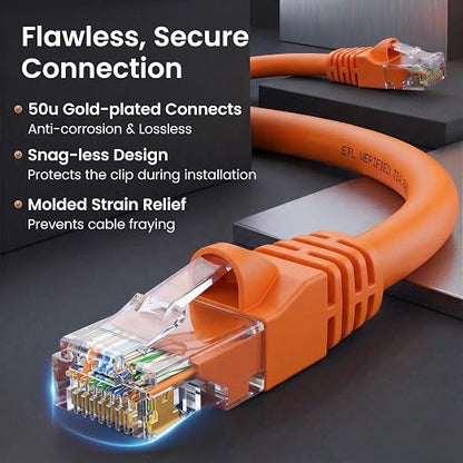 GEARit Cat 6 Ethernet Patch Cables 1 ft Orange, High Speed 24AWG 10Gbps RJ45 - Image 4